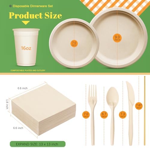 Gezond 400pcs Compostable Plates Set Heavy-duty Disposable Plates Napkins - Image 2