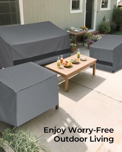 Loriano 3-Piece Patio Furniture Chair Covers Set, Outdoor 600D Heavy-Duty Waterproof, Fits 3 Seater Sofa 79"x35"x33"& 2 Chairs 33"x35"x33", All-Weather Windproof Protection for Deck, Backyard (Gray) - Image 7
