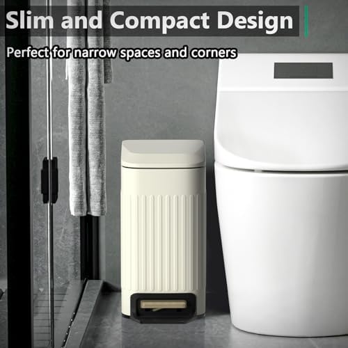 CEROELDA Small Bathroom Trash Can with Lid-6L/1.6 Gal-Soft Close Lid-Beige - Image 2