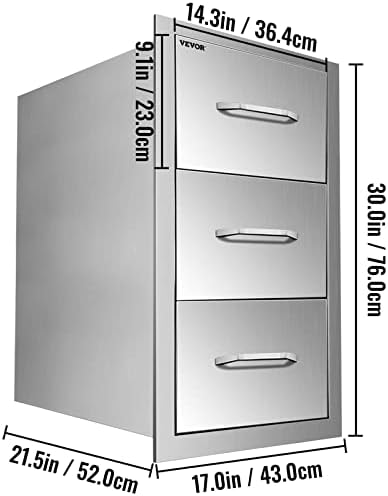 VEVOR Outdoor Kitchen Drawers 17"W x 30"H x 21"D Stainless Steel - Image 3