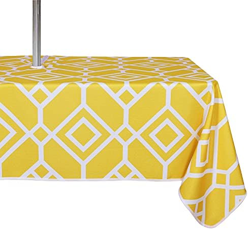 LUSHVIDA Moroccan Outdoor Tablecloth with Umbrella Hole, 60x84 Inch Yellow by LUSHVIDA