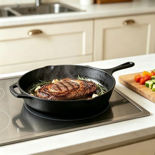 Cast Iron Skillet, Frying Pan for the Stove, Oven, Grill & Campfire (10 inch with Lid) - Image 3