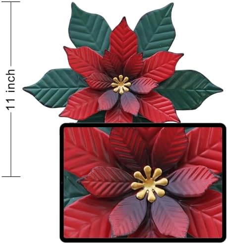 YEAHOME Chrismas Wall Decorations Indoor - 11 inch Metal Flower Wall Art Decor, Poinsettia Yard Garden Decor Hanging for Kitchen, Bathroom, Bedroom, Handmade Gift for Home, Indoor or Outdoor - Image 2