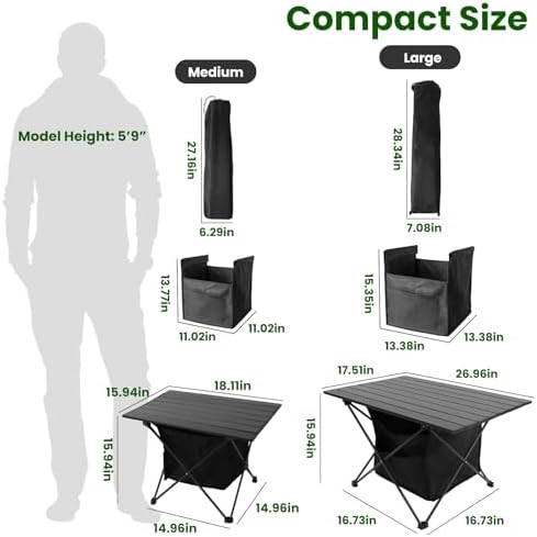 Camping Table with Storage, Lightweight Beach Table, Aluminum Portable Folding Table with Carry Bag for Outdoor, Travel, Picnic, BBQ, Cooking, Sand, RV (L) - Image 2