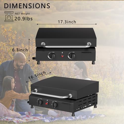 SKOK 2 Burner Gas Griddle with Hood- 17 Inch Outdoor Propane Griddle-30000 BTU Propane Fuelled, Portable Flat Top Gas Grill Camping Griddle with Lid for Kitchen, Outdoor BBQ - Image 6