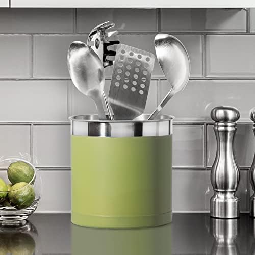 Oggi Stainless Steel Jumbo Utensil Holder - 7" Utensil Caddy, Weighted Base for Stability - Extra Large Utensil Crock and Countertop Utensil Organizer, Olive - Image 6