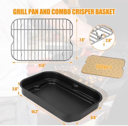 Grill Roast Rack and Cooking Pot for Ninja Foodi FG551/DG551/DG651 Smart XL Indoor Grill Accessories, Stainless Steel Air Fryer Rack & Non-Stick Grill Pan Replacement & 100 Pack Air Fryer Liners - Image 2