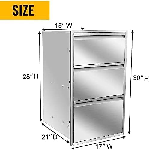 Pull Out Trash Drawer, Lower Sliding Rails Stainless Steel Roll Out Trash Bin Pull Out Tray With Handle For Outdoor Kitchen BBQ Island Grill Station,Three Drawers - Image 2