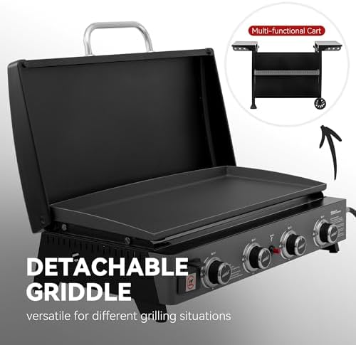 Royal Gourmet PD4001 4 Burner Propane Gas Griddle, Removable Standing Cart - Image 4