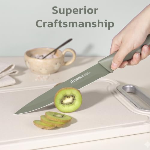 Astercook Knife Set, 13 Pieces Kitchen Knives Set with Healthy Anti-Rust Coating, Dishwasher Safe, Stainless Steel Chef Knife Sets with 6 Blade Guards, Perfect Holiday Gifts for Kitchen Green - Image 5