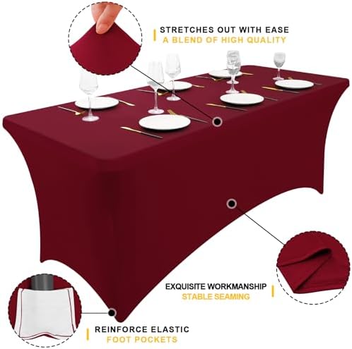 Smiry 2 Pack Spandex Table Cloth 4FT, Elastic Fitted Wine Red Tablecloth - Image 2