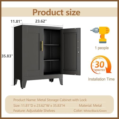 GAIOUS 36" Metal Office File Cabinet, Black Locked Garage Storage Cabinets - Image 3