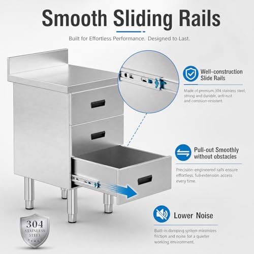 Outdoor Kitchen Drawer, 3-Tier Stainless Steel BBQ Drawer Cabinet, Weatherproof Storage Drawers for Patio, Backyard, Commercial Restaurant & Garage, Heavy Duty Drawer Unit (19.7"W x 20.9"D x 35.4"H) - Image 6