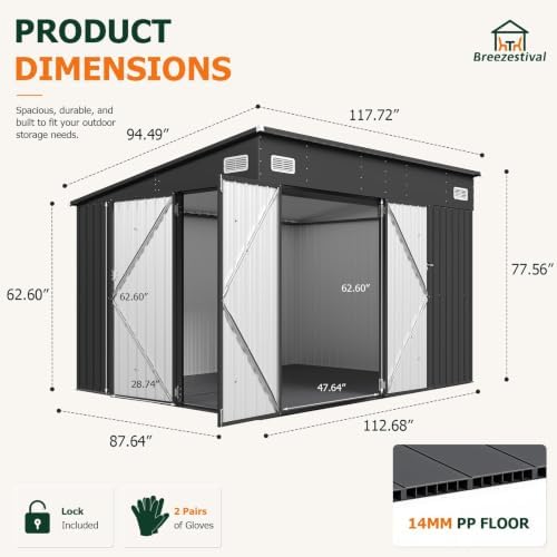 8'x10' Lean to Shed Metal Storage Shed with Floor,Triple Door - Image 3