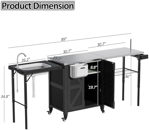 Spurgehom Outdoor Grill Cart with Storage Movable Grill Table - Image 3