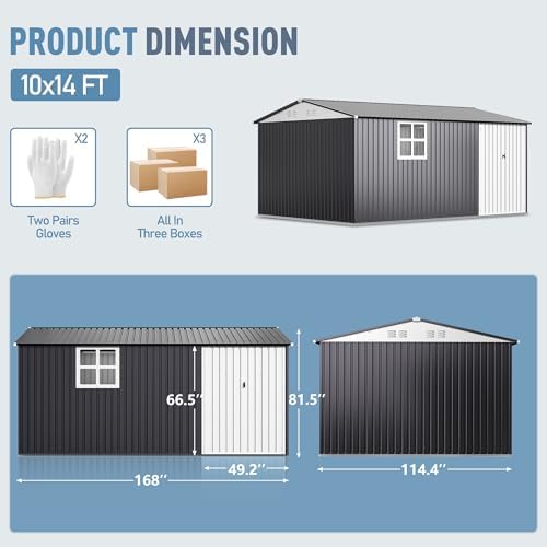 WKM 10x14 FT Outdoor Storage Metal Shed with Window, Black - Image 2