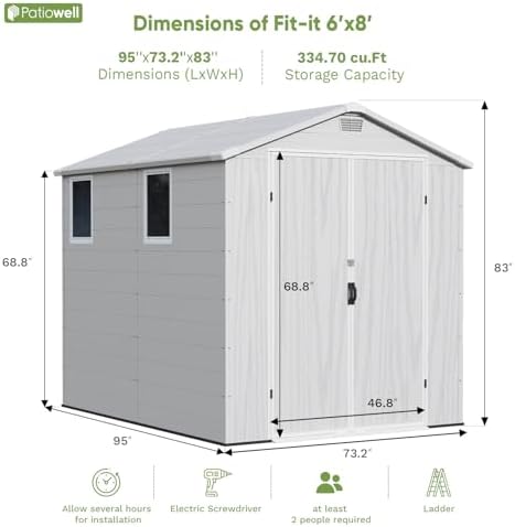 Patiowell 6X8 FT Resin Outdoor Storage Shed with Floor, Light Gray - Image 2
