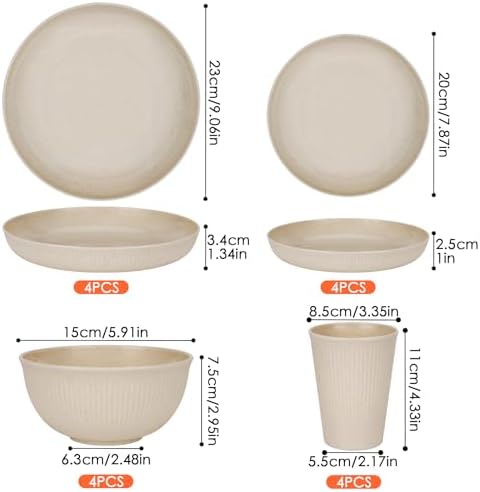 16pcs Plastic Dinnerware Set for 4 People Camping Plates and Bowls Set - Image 2