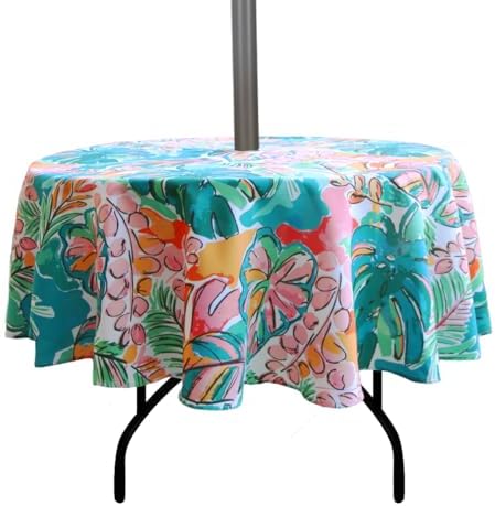 EHouseHome Outdoor Indoor 70inch Round Tablecloth with Umbrella Hole and Zipper, Waterproof Zippered Patio Cloths, Spring/Summer Table Covers for Backyard Circular Table/BBQs/Picnic by EHouseHome