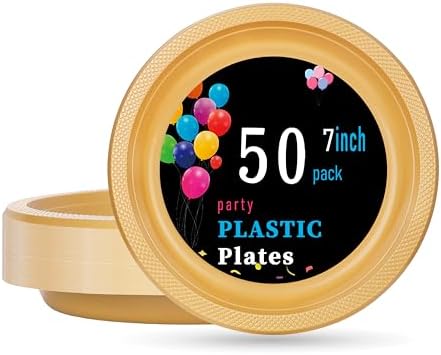 WELLIFE Gold Plastic Plates 7 Inch 50 Count by WELLIFE