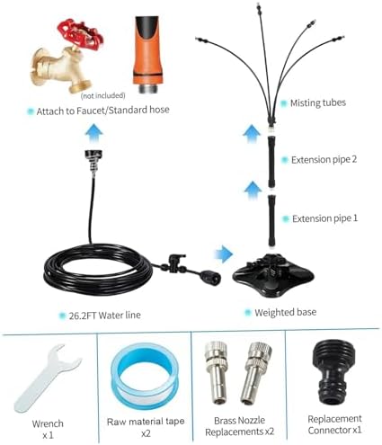 Standing Misters for Outside Patio Adjustable Height Portable Misting System with 26ft Hose Line, Flexible Outdoor Water Misters for Cooling Backyard, Porch, Garden, BBQ - Image 3