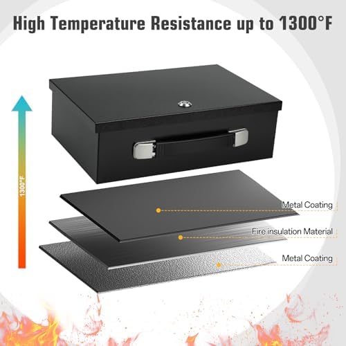 Fireproof Document Box with Key Lock – Fire Resistant Safe Box for Home, Portable Lock Box for Personal Items, Passport, Cash, Tablet, 12.8" x 8.5" x 4.13" Black L - Image 3