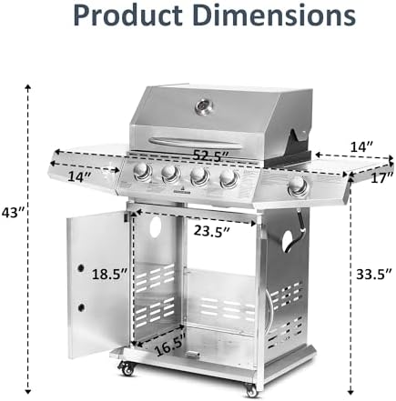 Polar Aurora Propane Gas Grill 4 Burners with Side Burner, Stainless Steel Grill Cart with Wheels for Outdoor Patio Garden Backyard Cooking bbq Grill - Image 4