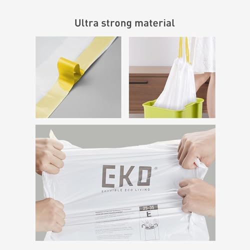 EKO Easy-Dispense Roll Extra-Strong Drawstring Tall Kitchen Trash Bag, 8-9.5 Gallon Trash Bag (30.3L-36L) White, Code E, 80 Count (Pack of 4) - Image 4