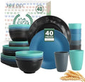 Homienly 40 PCS Premium Wheat Straw Dinnerware Sets, Reusable Unbreakable Plates and Bowls Set, Cups Sets, Service for 8, Microwave and Dishwasher Safe Dishes Set for Party, Outdoor (Nightscape) by HOMIENLY