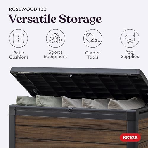 Keter Signature Collection 100 Gallon Resin Deck Box Organization and Storage for Patio Outdoor Cushions, Throw Pillows, Garden Tools and Pool Supplies, Rosewood - Image 5