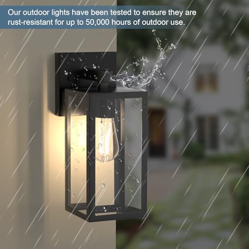 Kalium Porch Wall Lights Outdoor, Waterproof Lanterns with Frame and Clear Glass Shade, Exterior Front Porch Light Matte Black Wall Sconce, Modern Mounted Lighting for Patio Entryway Hallway - Image 5