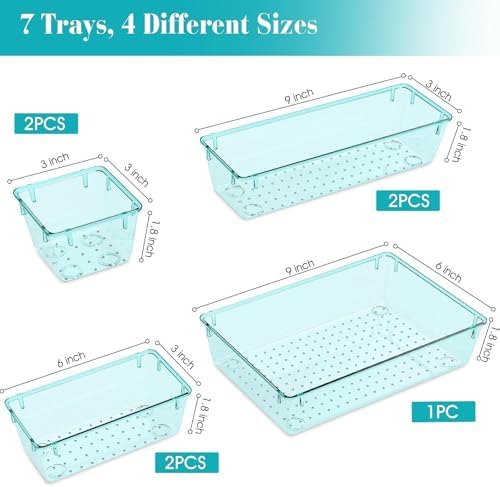 7 PCS Plastic Drawer Organizers Set, 4 Size Desk Drawer Organizer Trays - Image 2