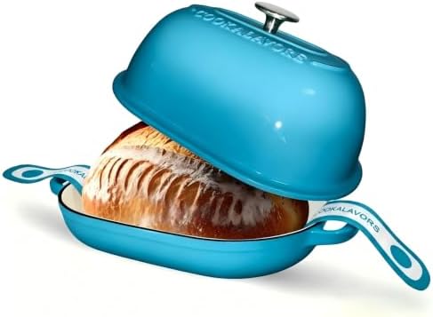 Cast Iron Bread Oven,6 QT Dutch Oven,Thick Enameled Loaf Pan with Lid,Bread Pans for Homemade Bread,14.5"Dutch Oven for Bread Baking,Dutch Ovens-with Silicone Baking Mat&Recipe,Gifts for Family,Teal by Unknown