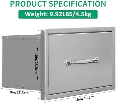 Outdoor Kitchen Drawers 16" W x 10" H x 10" D Stainless Steel Paper Towel Drawers with Ergonomic Handle for BBQ Island, Patio Grill Station & Outdoor Kitchen Cabinets - Image 2