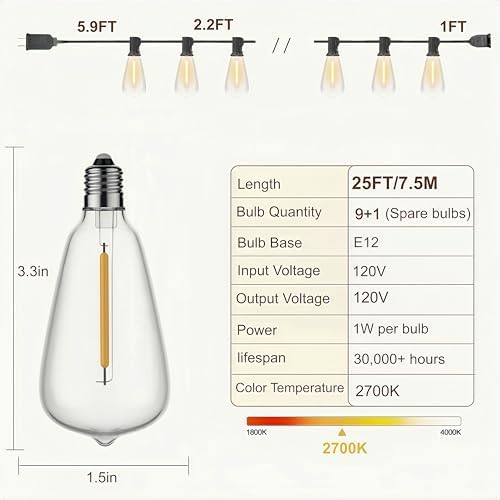 25FT Outdoor String Lights, IP45 Waterproof Patio Lights LED ST38 - Image 7