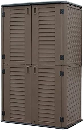 Mrosaa Sheds & Outdoor Storage, 52 Cu.ft Vertical Storage with Floor, Cabinet Waterproof for Garage Pool Bike Shed, Garden , Coffee Brown by Mrosaa
