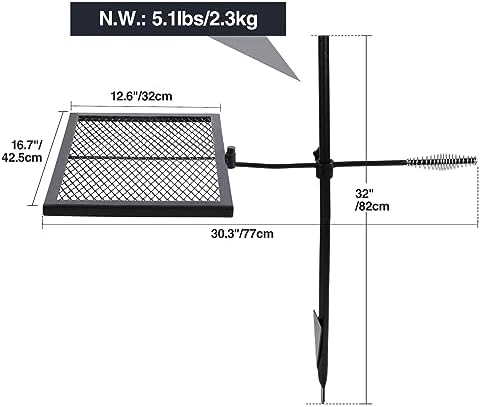 REDCAMP Swivel Campfire Grill Heavy Duty Steel Grate, Over Fire Camp Grill with Carrying Bag for Outdoor Open Flame Cooking - Image 2