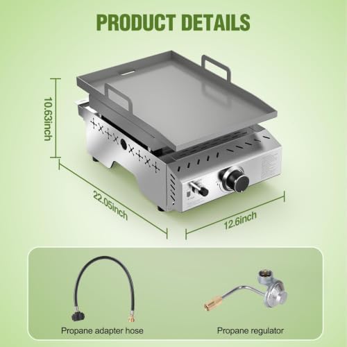 COWSAR Portable Gas Grill 8000 BTU 304 Stainless Steel Propane BBQ Griddle - Image 7