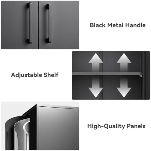 IRONFFICE Metal Wall Cabinet,Garage Cabinet with Handle,Lockable Storage Cabinets Wall Mounted with 2 Doors,Locking Cabinet with Shelves for Basement,Office,Living Home,Black - Image 6