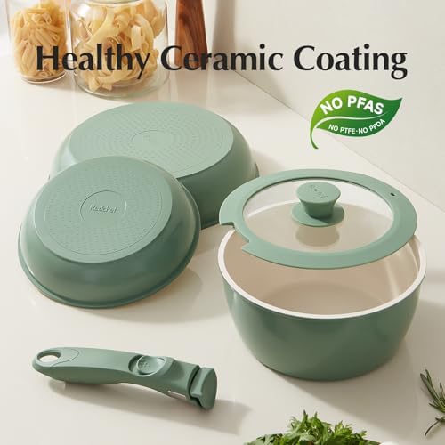 Redchef 16Pcs Ceramic Pans and Pots Set, Nonstick Cookware Set Non Toxic - Image 3