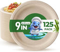 9 Inch Compostable Plates [125 Pack] - Heavy Duty Brown Compostable Paper Plate, Disposable Eco-Friendly Sugarcane Bagasse Plates for Dinner, Party, and Weddings (Round) by Biocean