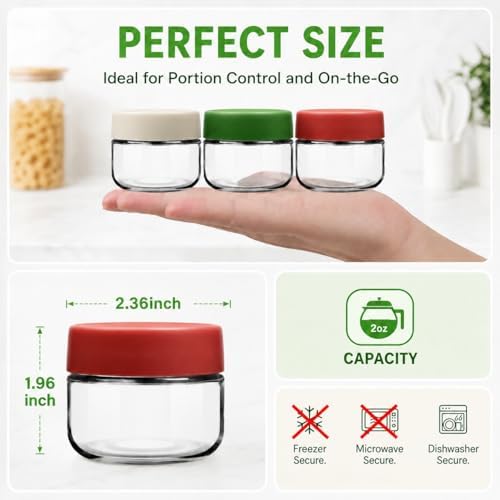 EONJOE 2 oz Glass Dressing Containers With Lids, Sauce Jars for Lunch, 6pk - Image 2