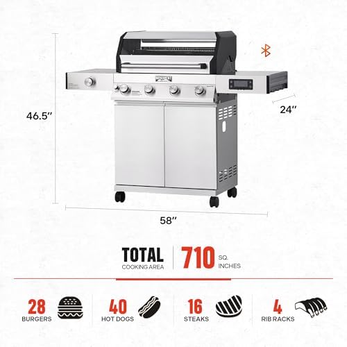 Monument Grills Denali Series, Denali 405 4-Burner Liquid Propane Gas Smart BBQ Grill Stainless Steel with Smoke Box(2 items) - Image 4