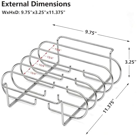Rib Rack for Smoking –Rib Racks for Grilling and Smoking for 4 Full Racks of Ribs– Fits 18" Smoker, Weber, Kamado, Traeger – BBQ Grill Accessories for Men & Meat Lovers（11", Silver, 2 Pack） - Image 2