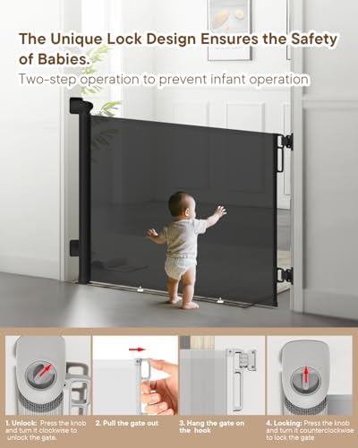 Extra Wide Retractable Baby Gate 71" Wide Fits Large Opening Black - Image 4