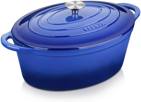 Velaze 7.5 QT Oval Enameled Cast Iron Dutch Oven Pot with Lid,Blue by Velaze
