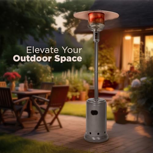 Amazon Basics 46,000 BTU Portable Outdoor Propane Patio Heater with Wheels, Commercial & Residential with Water Tank, Adjustable Heat Output, 9-Foot Radius, Slate Gray, 32.1"L x 32.1"W x 91.3"H - Image 5