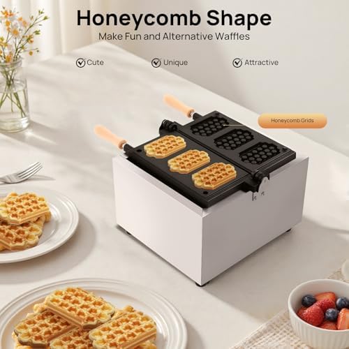 3-Slice Commercial Waffle Maker, 1500W Electric Honeycomb-Shaped Waffle Machine, Stainless Steel Waffle Iron Baker with Non-Stick Coating, 122-572℉ Temperature Adjustable - Image 7