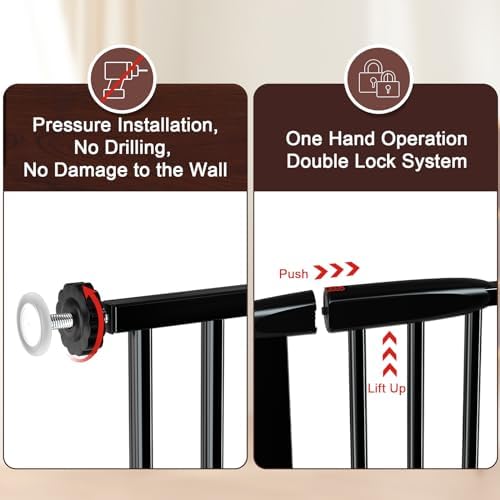 DEARBB Extra Wide Baby Gate Ultra Narrow Spacing 30.11-77.36" Pressure Mounted Double Lock Swing Auto Close Walk Through Metal Safety Pet Gate for Stairs and House Doorway Kitchen - Image 5