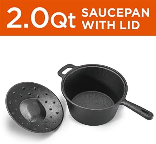 Commercial Chef 2-Qt. Saucepan with Lid, Pre-Seasoned Cast Iron, CHCI20 - Image 3